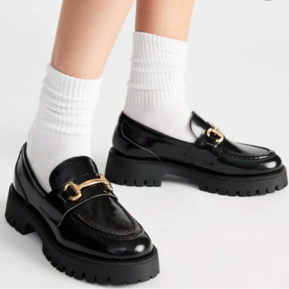 Steve Madden Black Loafers with Gold Accent